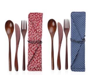 Wholesale 3Pcs Reusable Wooden Utensils Spoon And Fork Set For Travelling from china suppliers