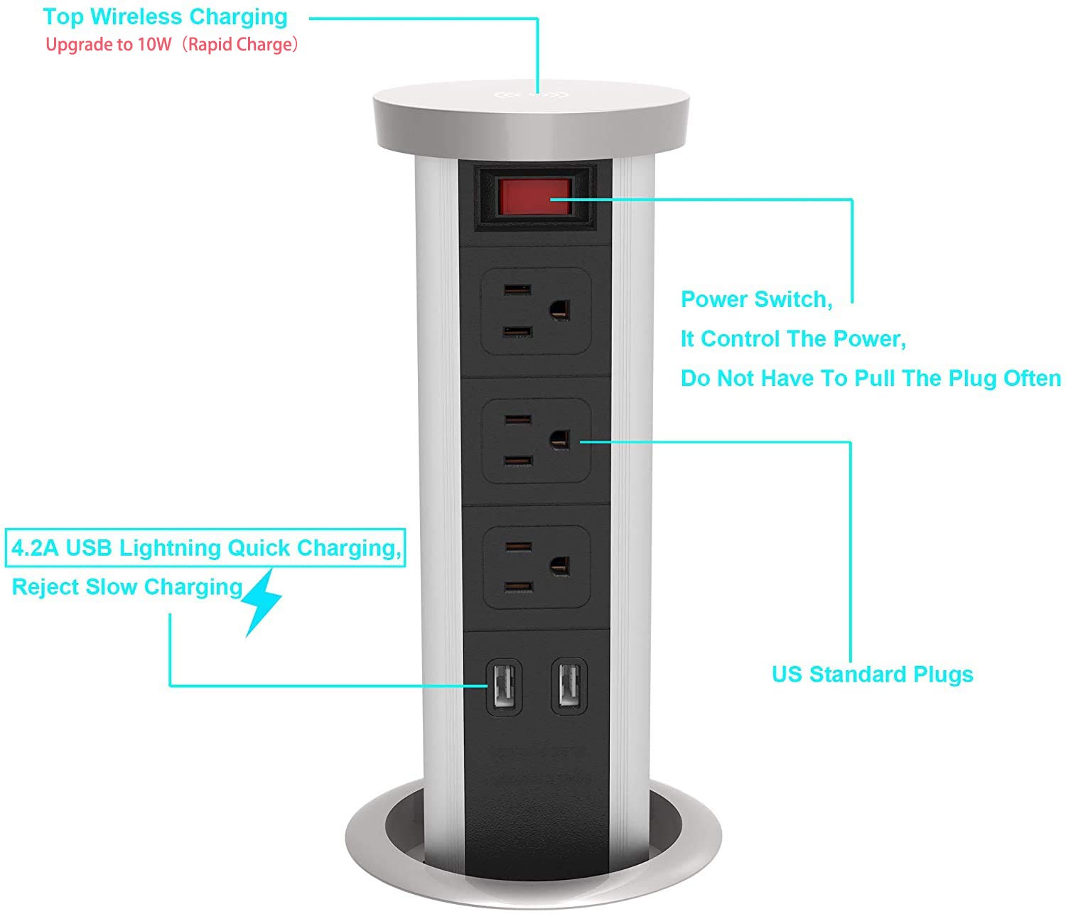 Retractable Recessed Tower Power Outlet Strip Electric Socket Customized