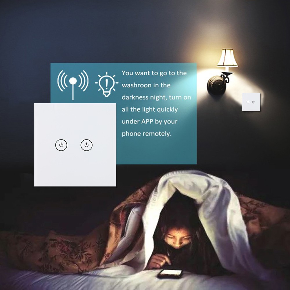 EU 2gang WIFI Smart Wall Light Switch Crystal Tempered Glass And ABS Plastic Material