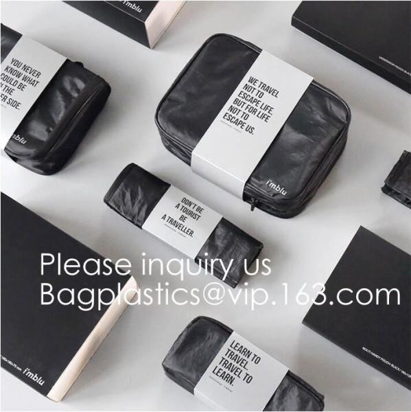 Custom Travel Organizer Cosmetic Ziiper Black Tyvek Paper Bag,Factory Price