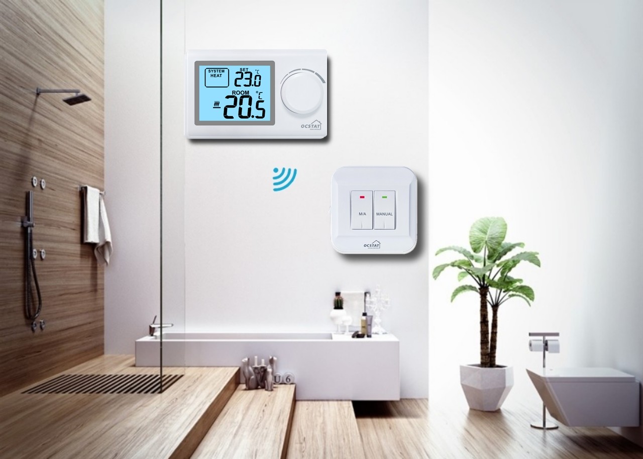 Large LCD Screen White Color Wireless Digital Room Thermostat With NTC Sensor