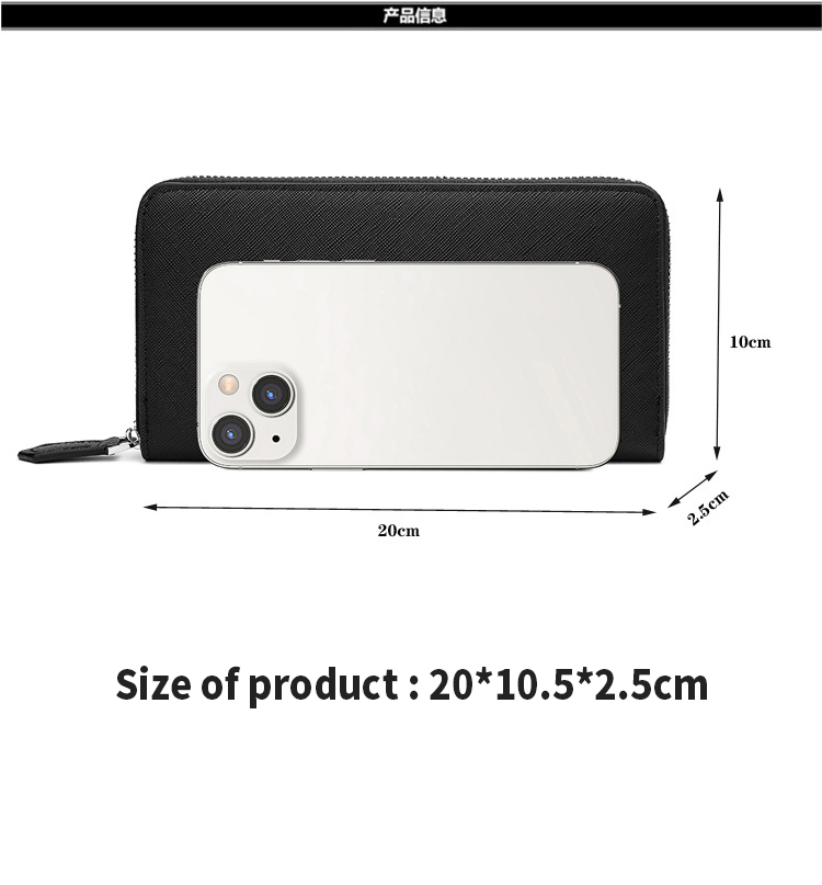 Multi-Function Clutch Budget Long Zipper Wallet with Cross Pattern and PU Leather