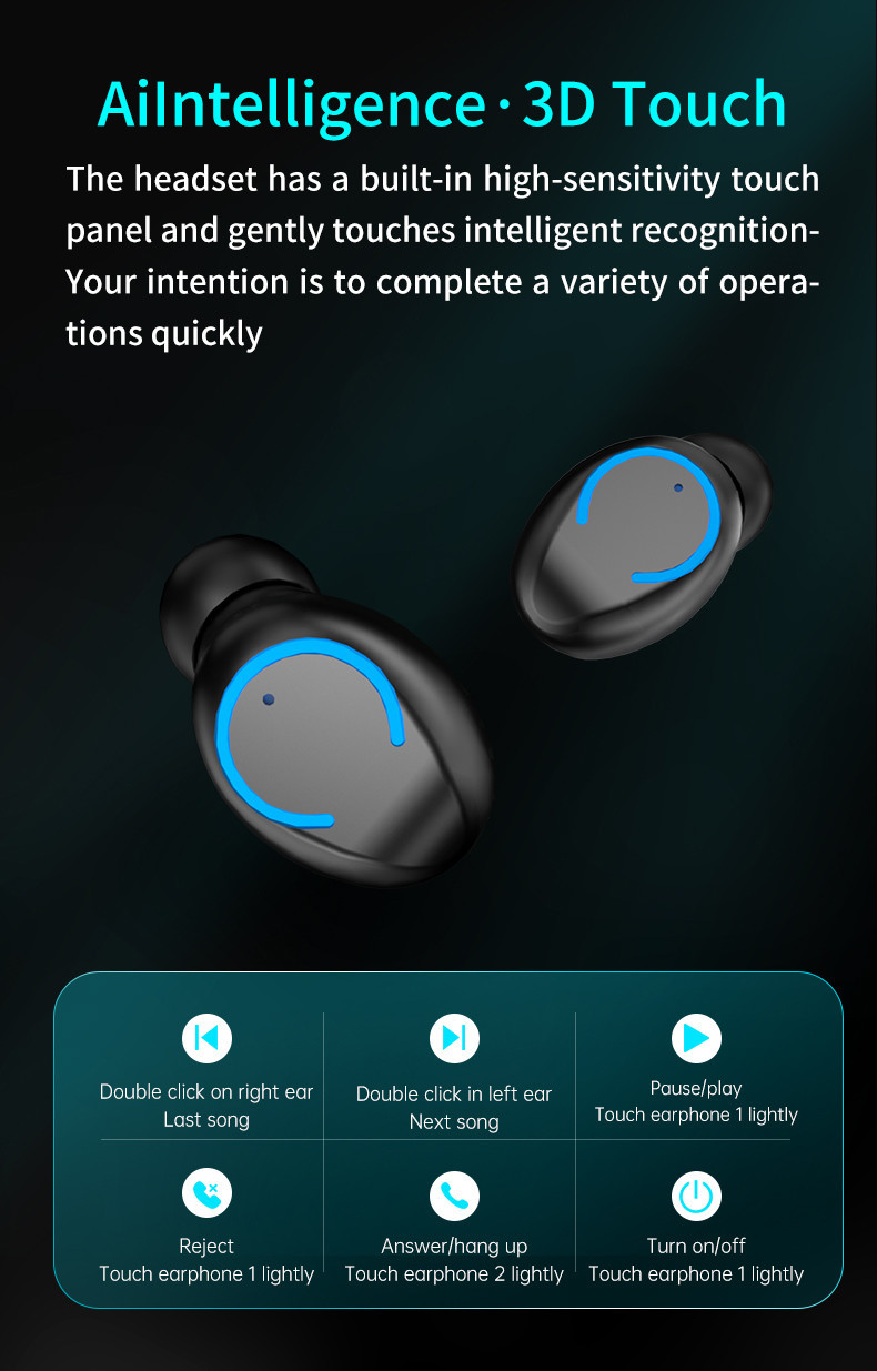 CVC8.0 Touch Control Bluetooth Earphone Binaural Call IPX7 Noise Canceling