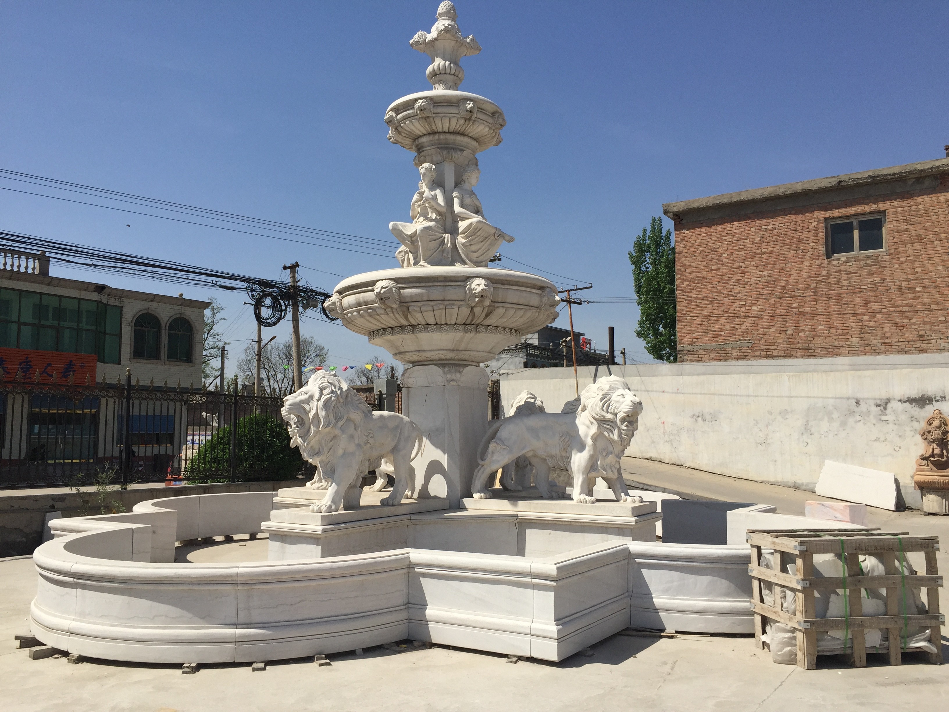 OEM Water Fountain Pool With Lion 300cm Stone Carving Sculpture