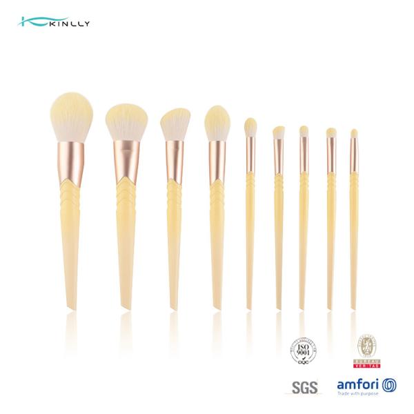 Beveling Ferrule Luxury Makeup Brushes 10pcs Yellow Plastic Handle Synthetic