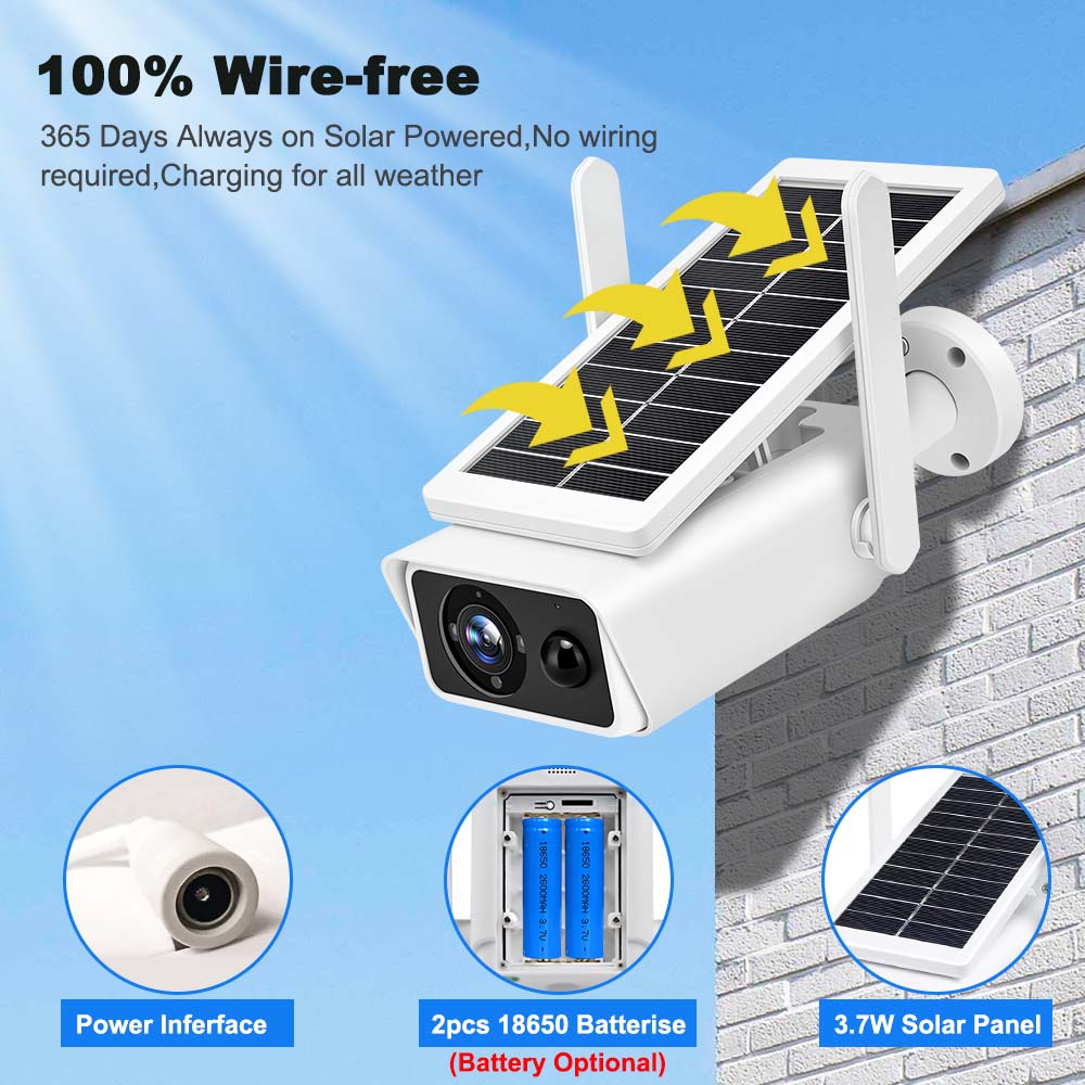 Outdoor Solar CCTV Security Camera 1080P HD Night Vision 2 Way Audio 2.4G WIFI IP66 Waterproof Network Camera with PIR