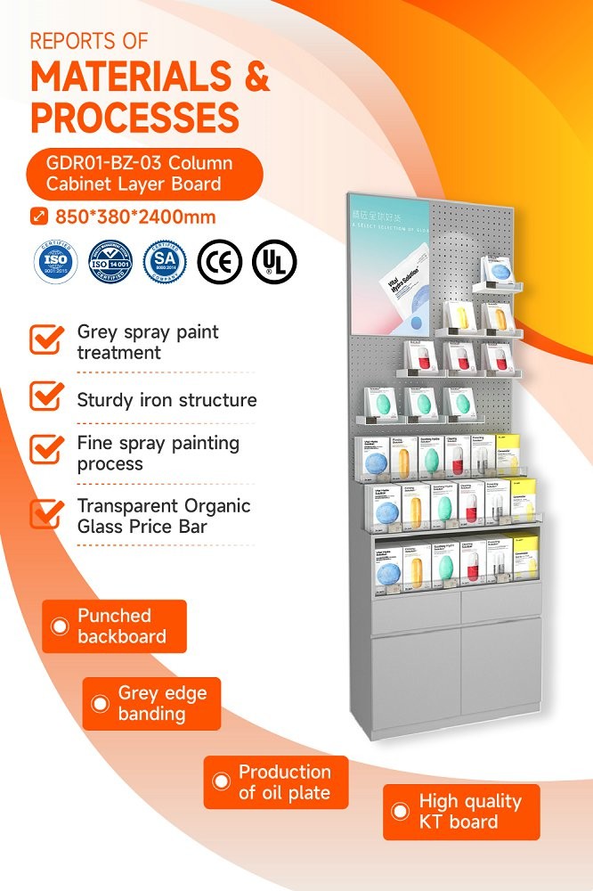 GDR01-BZ-03 Retail Display Column with Grey Melamine and Iron Structure for Modern Retail Stores