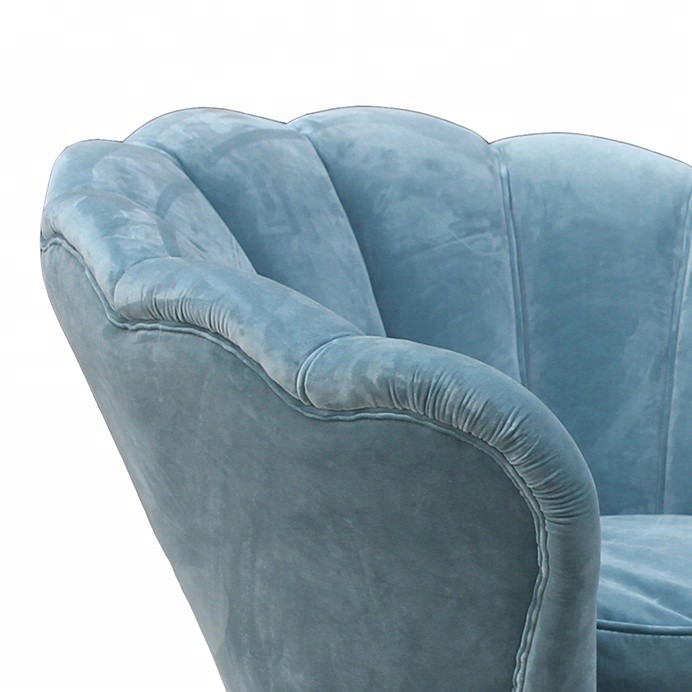 SGS Shell Shaped Turquoise Blue Velvet Dining Chairs With Gold Legs