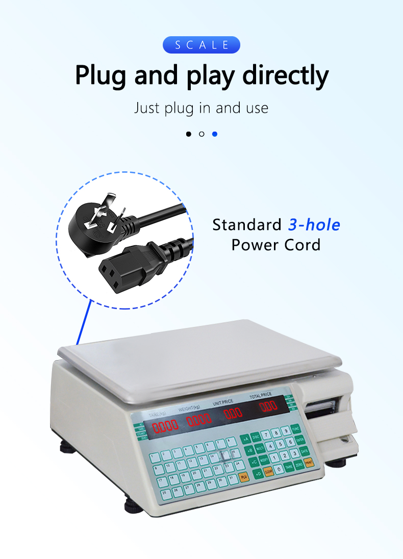 Supermarket 3kg Digital Computing Scale with Barcode Label Printing and Paper Roll Holder