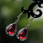 Thai Vintage Sterling Silver Drop Created Garnet Dangle Earrings (E12038)