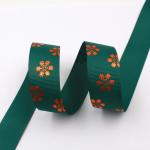 Dark Green Hot Foil Ribbon , Flowers Printing Thin Gift Wrap Ribbon