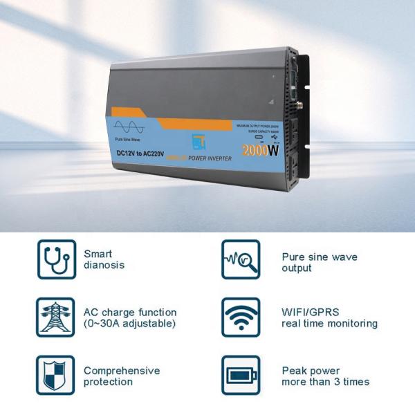 2kw 2000W Pure Sine Wave Charger Inverter High Voltage Cut Off Range 14.8V/31V