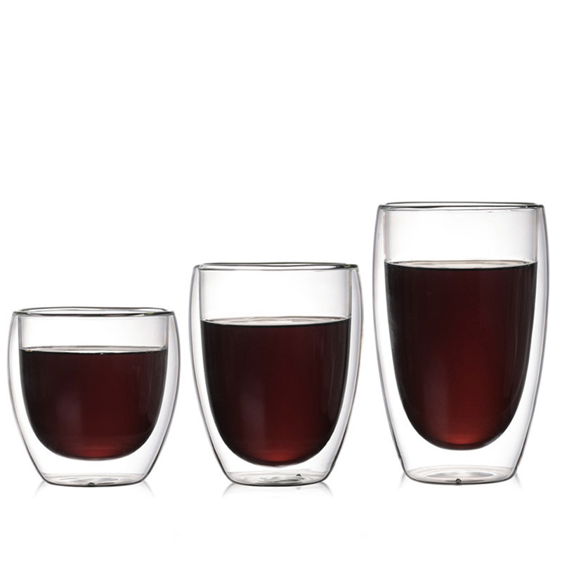 Egg Shaped 250ml 350ml 450ml Double Glass Water Cup
