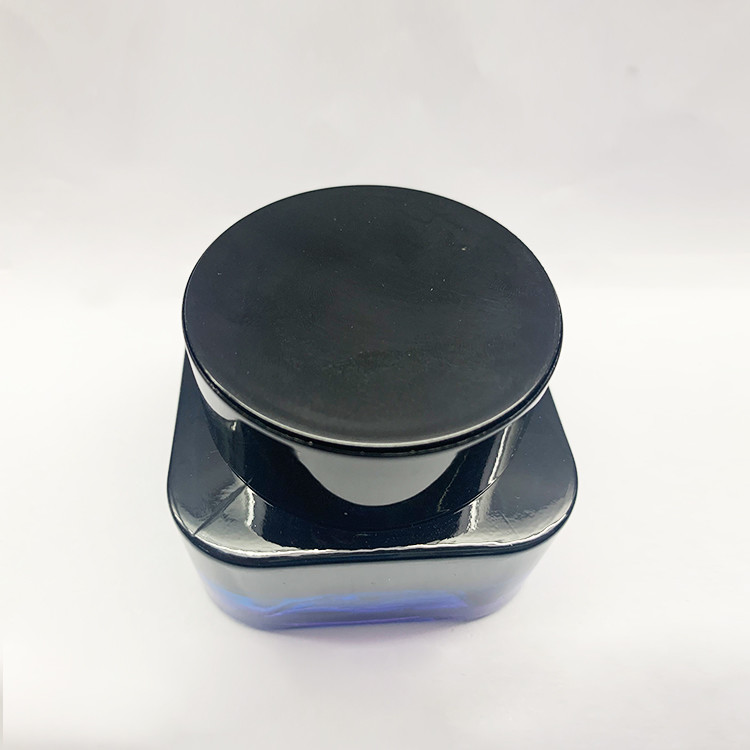 Square 50g Glass Cream Jars Painting Electroplate Logo With Plastic Cap