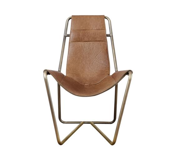 Metal Base Brown Leather Reading Chair , Leather Easy Chair Recliner Top Grain