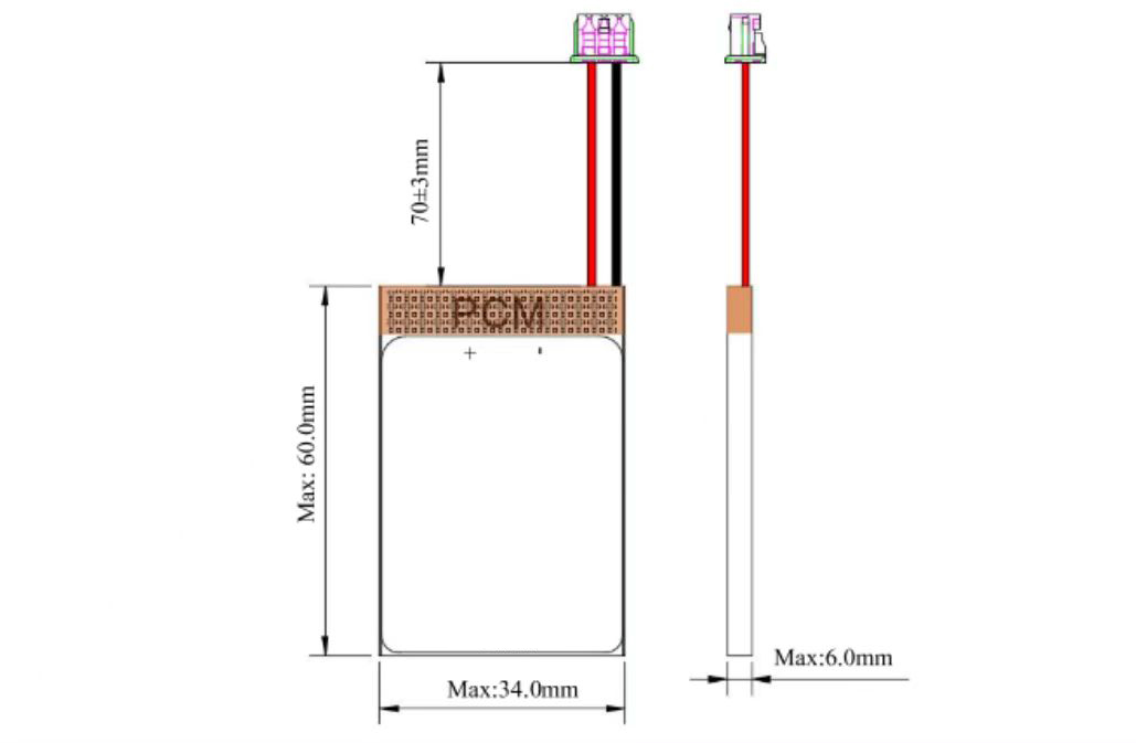 UNEMETECH Rechargeable Lithium ion Battery 3.7V 1500mAh 603458 Lipo Battery for Led Light