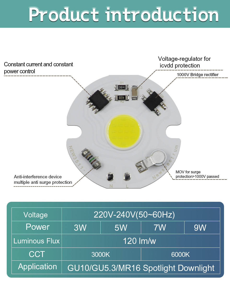 Shockproof Cob Chip On Board Matrix AC 220V Unmanned Driving