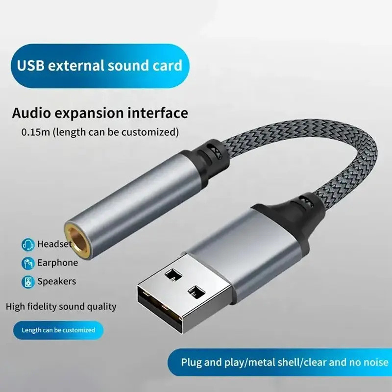 Audio Interface USB External Sound Card Microphone Earphone USB To 3.5MM Jack Aux Audio Sound Card Adapter