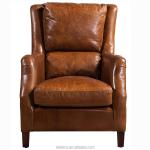 High Back Brown Vintage Leather Dining Chairs Soft Cushions Armchair Home Office