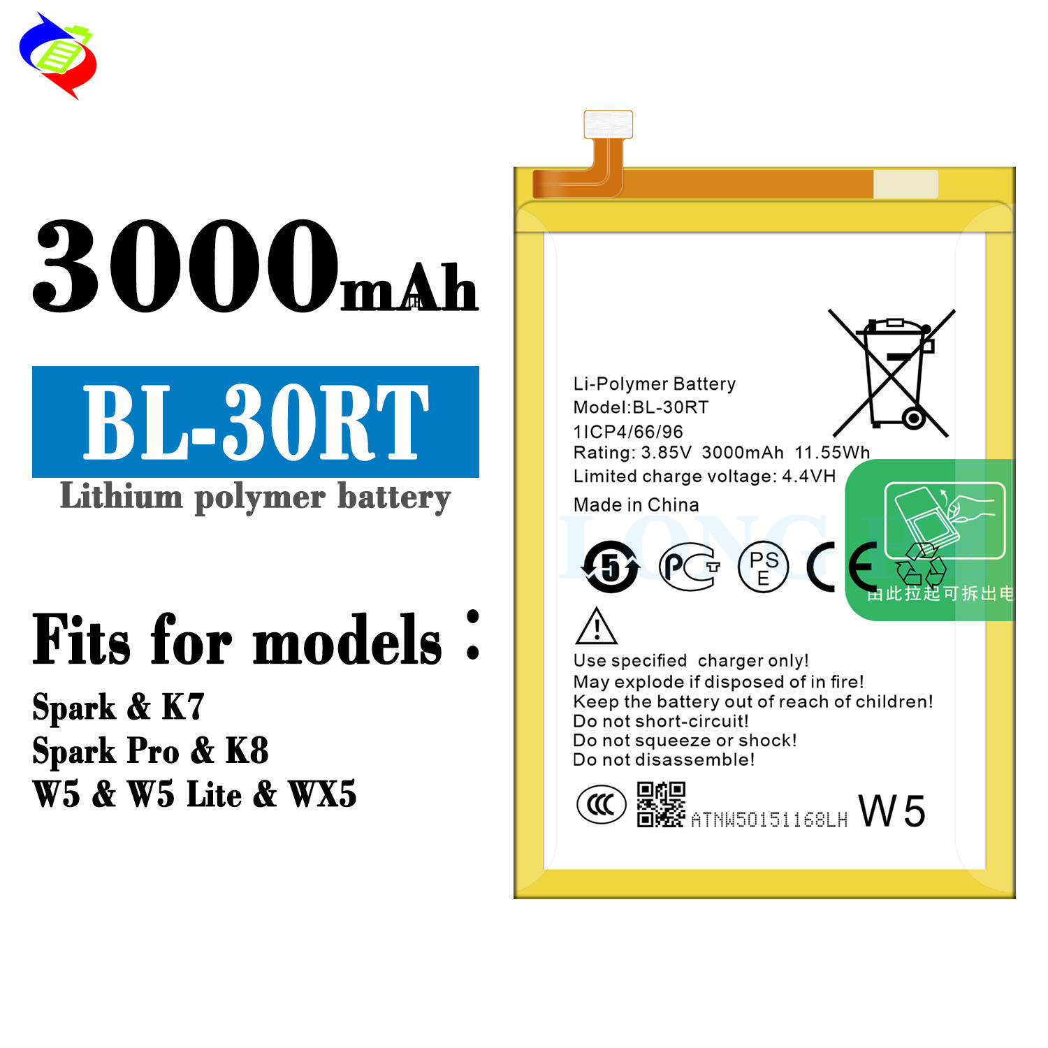 Factory cheap price of mobile phone batteries BL-30RT for Tecno W5 Lite W5 K7 K8 WX5 3.85V 3000mAh BL30RT Battery