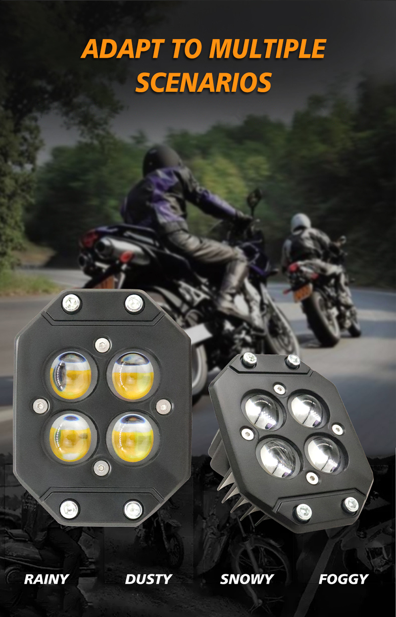 Square White Yellow 4 Beam Aluminum Universal LED Motorcycle Spot Lights