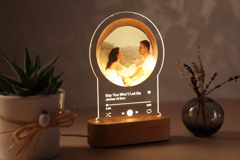 wooden Night Light stand with Your Photo Romantic Gift for Couples Gift for Her Anniversary Gift for Him Engagement Wedding