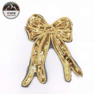 Wholesale Golden Bow Large Iron On Patches , Ribbon Iron On Patches For Clothes Handmade from china suppliers