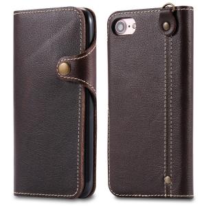 China High Quality Cell phone accessories Genuine Leather wallet card leather case for iPhone 8 with a Lanyard on sale