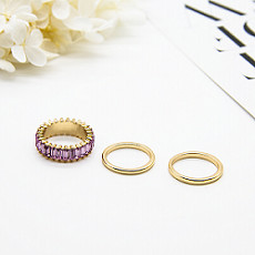 Women Fashion Jewelry Rings Stainless Steel Zircon Opal Moonstone Gold Plated
