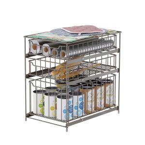Wholesale Multifunctional Stackable Metal Wire Storage Basket Kitchen Storage Basket Sustainable Under Sink Organizer Sliding Storage Basket from china suppliers
