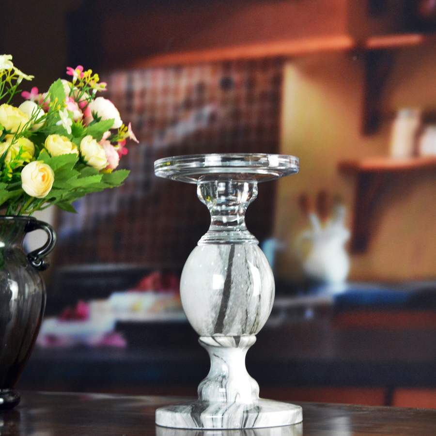 Crystal 3 Size Long Stem Candle Holders With Marble Planet