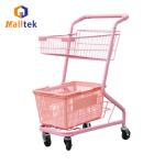Two Baskets Metal Supermarket Shopping Trolley For Retail Grocery Store