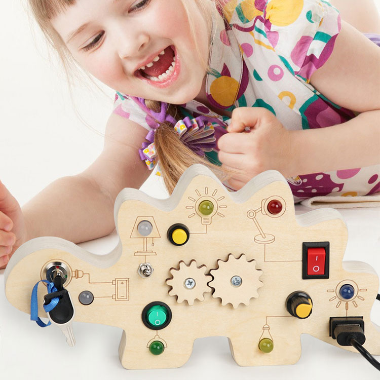 Wooden Button Switch LED Light Busy Board Sensory Activity Toy for Other Educational Toys