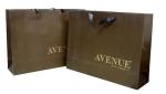 Brown Matt Coat Paper Carrier Bag Ribbon Handle Gold Logo On 4 Sides