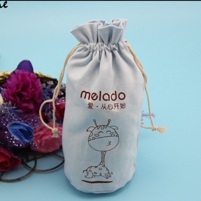 Round Bottom Natural Drawstring Bag , Reusable Wine Pouch With Drawstring