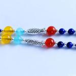 Natural Lapis Lazuli Strand Necklace with Silver Enamel Yellow Chalcedony