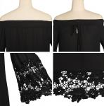 sexy flounce off shoulder lace trim chiffon ladies' black and white tops