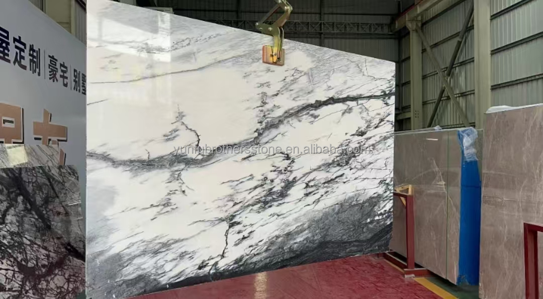 Snow Mountain White Marble Big Slab for Modern Design Dining Table Top Natural Stone