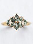 Natural Moss Agate Flower Shape Marquise Blossom CZ Wedding Cluster Ring