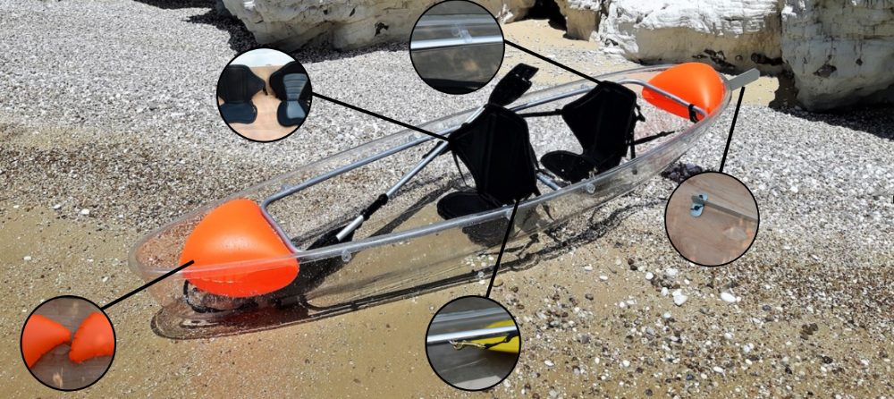 Double Polycarbonate Plastic Crystal Clear Canoe Kayak For Two Person