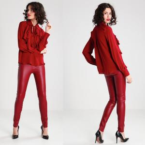China New Arrival Elegant Red Woman Autumn Long Sleeve Low V-neck Blouse and Ladies Shirt on sale