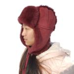 Winter Ladies Earflaps Real Sheepskin Leather Hat Russian Style Ushanka Trapper