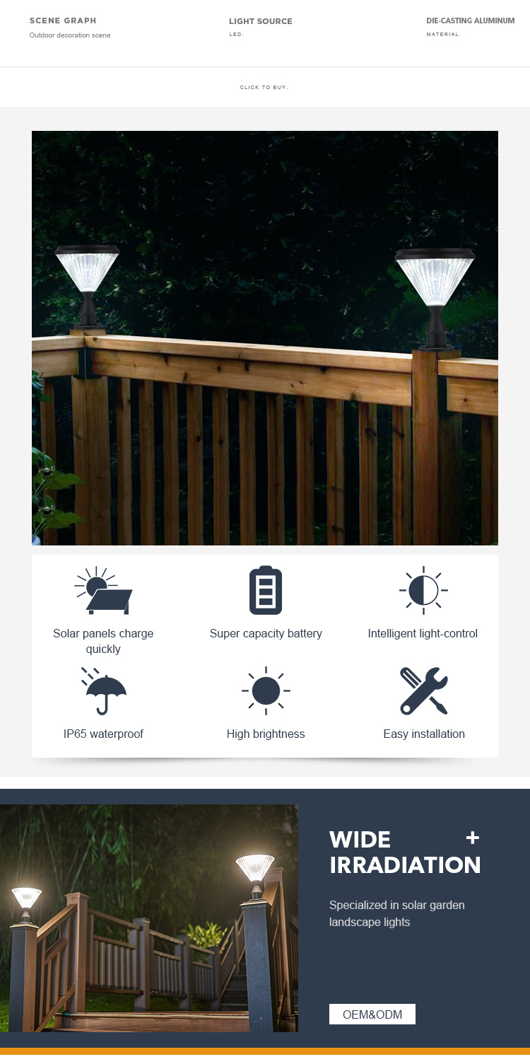 4.5W LED Solar Pillar Light For Courtyards Yard Garden Decoration