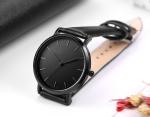 Matte Black Men Quartz Dress Watch With Black Genuine Leather Strap Band