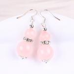 Handmade Crystal Stone Earrings Rose Quartz Gemstone Beaded Pendant Earrings