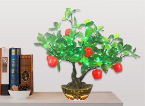 Wholesale LED Chinese Simulation Bonsai Resin Ornaments Decorative Lamp Peach Blossom Petals Apple Orange Potted Tree Lamp from china suppliers