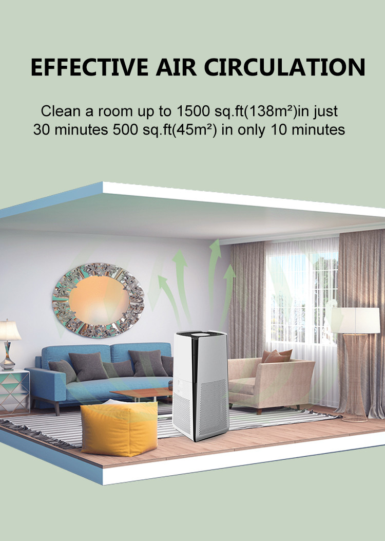 110V 68W Portable Hepa Filter Air Purifier Machine for Large Room