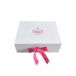 Ribbon Paper Gift Box Elegant White Collapsible Cardboard With Rectangle Shape