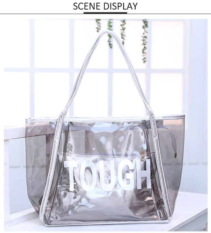 Fashion Clear Shoulder PVC Beach Totes With Interior Pocket