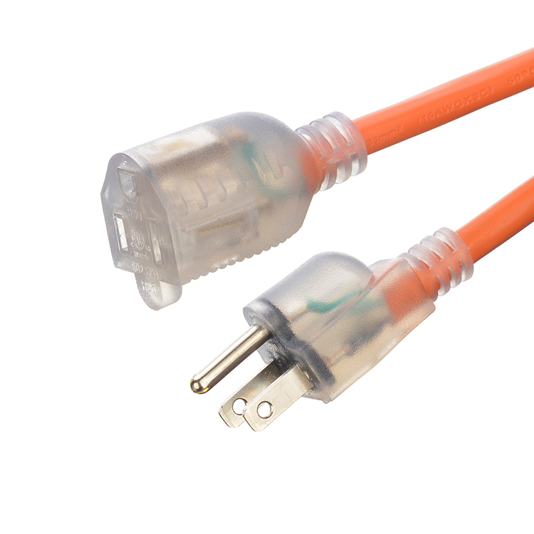 End Type / 15ft Heavy Duty Power Cord In 3 Prong16 SJTW AWG On Outdoor Belllights With Nema-15 Orange Plug For Extension cords